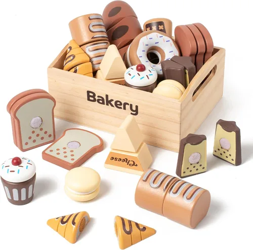 Juego de 10 piezas de alimentos de madera para cocina de niños, juguetes de madera para cortar alimentos, accesorios de juguete de cocina con caja
