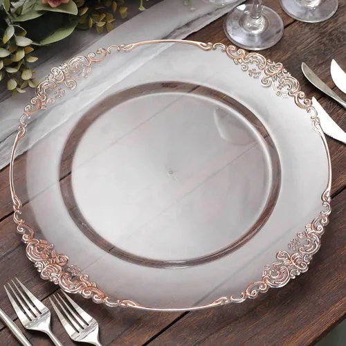 Miniatura 19 de Efavormart - Paquete de 6 platos barrocos redondos de oro rosa de 13 pulgadas, borde en relieve de hojas, perfecto para decoración de catering