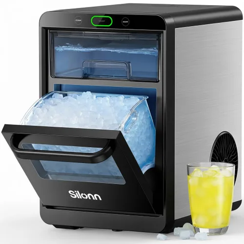 Miniatura 9 de Silonn - máquina de hielo para encimera, máquina de hielo portátil de acero inoxidable con asa de transporte, máquinas de hielo autolimpiables