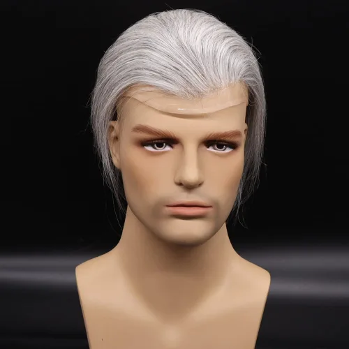 Miniatura 4 de Peluca de cabello humano europeo de repuesto para hombre, encaje suizo frontal, 0.003 in, piel fina, poliuretano, con bucle, 10 x 8 pulgadas, 20%