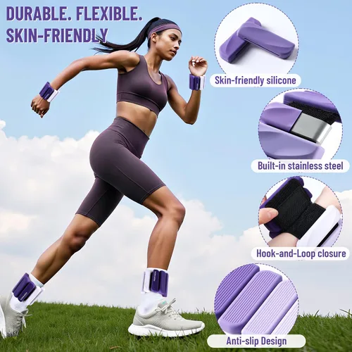 Miniatura 3 de Pesas de muñeca y tobillo para mujeres y hombres, pares de 2 libras/4 libras, brazaletes ajustables de silicona con peso para entrenamientos