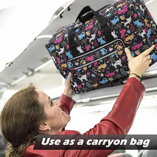 Miniatura 6 de Bolsa de viaje plegable grande para mujeres y niñas, bolso lindo floral, bolso de hombro semanal, para pasar la noche, bolsa de equipaje a cuadros