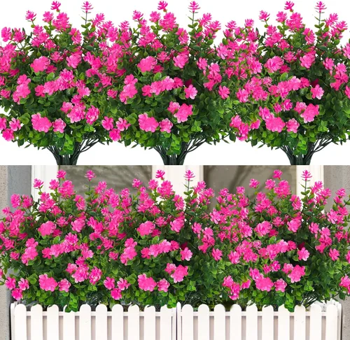 Miniatura 52 de RECUTMS - Flores artificiales, plantas artificiales, resisten los rayos ultravioleta, arbustos sintéticos, para interior y exterior, maceta