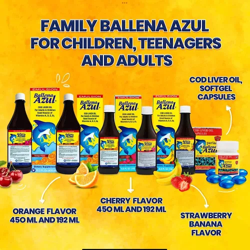 Miniatura 4 de Ballena Azul Aceite de Hígado de Bacalao para Adultos y Niños, Aceite de Hígado de Bacalao para adultos y niños, vitaminas A, D, E, B1, suplemento