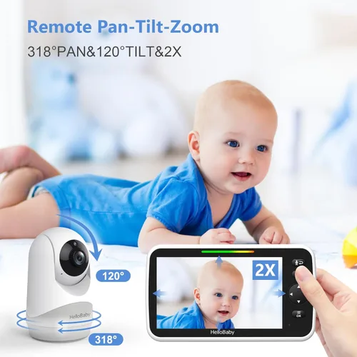 Miniatura 5 de HelloBaby Pantalla grande IPS de 6 pulgadas, monitor de video para bebés con batería mejorada de 4000 mAh, conversación de 2 vías