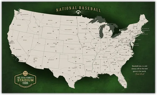 Miniatura 12 de HolyCowCanvas Mapa Rastreador de Estadios de Béisbol en Lienzo Personalizado con Chinchetas, Lista de Deseos de Parques, Regalo Personalizado