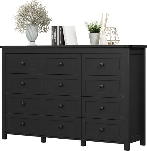 Miniatura 14 de Cómoda para dormitorio con 6 cajones, cómoda de madera de granja, soporte de TV ancho con mango de metal, organizador de ropa moderno para pasillo