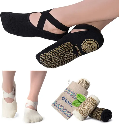 Miniatura 13 de Ozaiic - Calcetines de yoga para mujer con correas y agarres antideslizantes, ideales para pilates, Pure Barre, ballet, danza y entrenamiento
