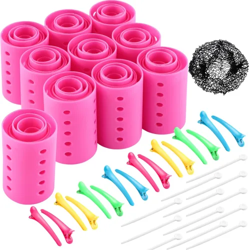 Miniatura 12 de El juego de 141 rodillos para el cabello incluye 60 rodillos de plástico (multicolor, 6 tamaños)