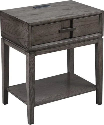 Miniatura 8 de Salem Mesita de noche de madera maciza con cajón y estante, roble medio, perfecta para dormitorios, salas de estar y espacios pequeños - Leick Home