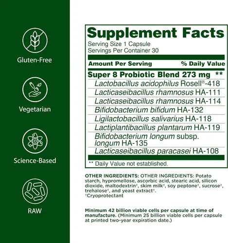 Miniatura 2 de Flora Super 8 Probióticos de alta potencia, 30 unidades, equilibrio saludable de levadura y salud digestiva, para hombres y mujeres, 42 mil millones