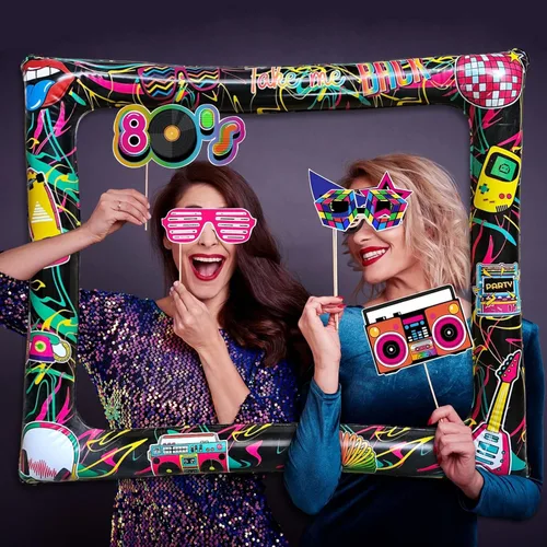 Miniatura 5 de Juego de 21 portarretratos inflables para selfies de los años 80 y accesorios para fiestas retro de los años 80 I Love 80s Party Selfie Props