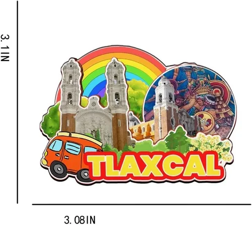 Miniatura 3 de Tlaxcala - Imán de madera para nevera, diseño de México, monumentos 3D, recuerdos coleccionables, decoración hecha a mano -2339