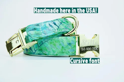 Miniatura 3 de Tropical Green Dog Collar w/Metal Buckle or Plastic Hand Made Custom Engraved Personalized Collar 1 inch Wide Designer Collars