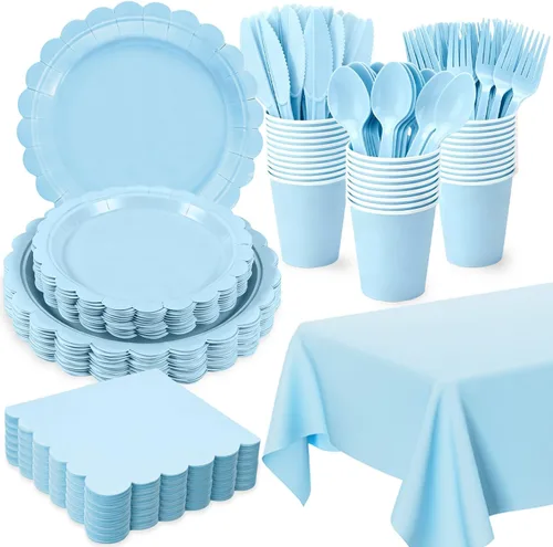 Miniatura 9 de 176 platos y servilletas color marfil, platos festoneados beige, servilletas, vasos, cubiertos, mantel para baby shower, boda, decoración de fiesta