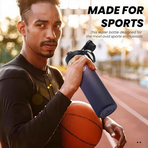 Miniatura 7 de Botella de agua deportiva de 22 onzas, botella de agua aislada con asa, acero inoxidable, simple y moderna, adecuada para viajes, escuela, niño
