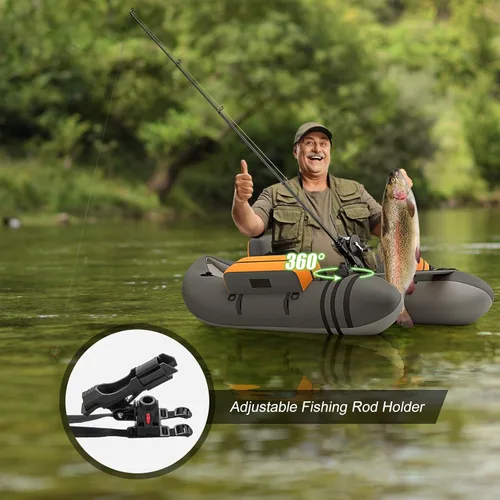 Miniatura 6 de GYMAX Tubo flotador de pesca, barco de pesca inflable de 350 libras con paleta, bomba, aletas, estatores de anzuelos, regla de pescado, bolsillos