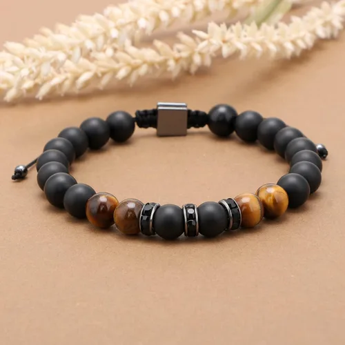 Miniatura 4 de JoycuFF Pulseras curativas de ojo de tigre para hombres, 0.315 pulgadas, piedra de ágata negra mate para padre, hermano, hijo, novio