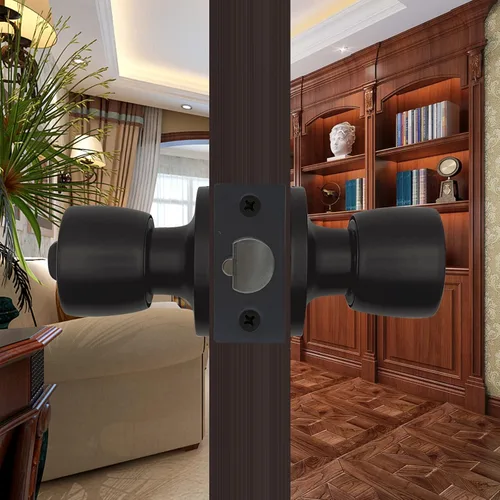 Miniatura 5 de Pomo de puerta con llave, color negro mate, redondo, pomo de puerta de paso, bloqueo de privacidad, perilla de puerta interior/exterior, cerradura