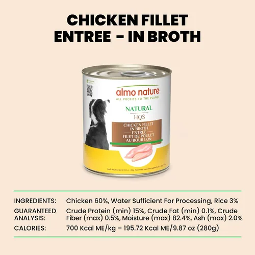 Miniatura 6 de almo nature HQS - Filete de pollo natural en caldo, sin gluten, sin aditivos, comida húmeda enlatada para perros adultos, triturado, 12 x 280 g/9.87