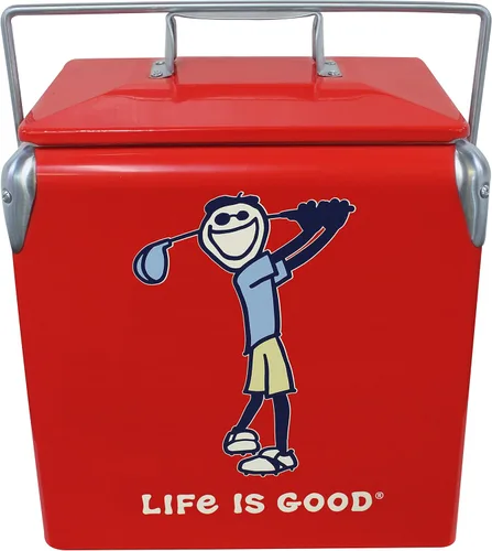Leigh Country Life is Good - Hielera metálica roja, diseño gráfico Jake Golfing, portátil con asa de transporte