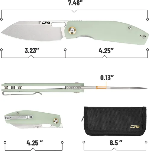 Miniatura 3 de CJRB - Cuchillo EDC de bolsillo, Ekko (J1929), pequeño cuchillo plegable AR-RPM9 hoja de acero y verde natural G10 al aire libre para hombres