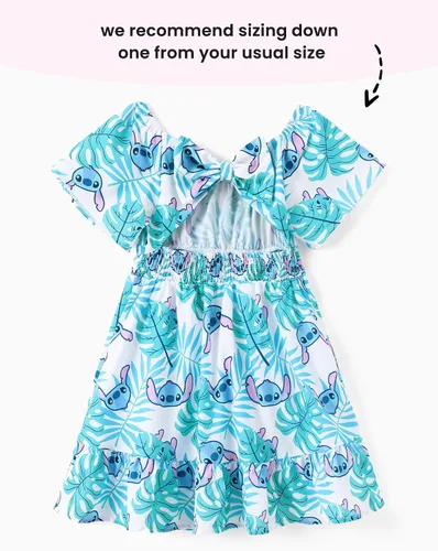 Miniatura 2 de Disney Stitch Minnie Frozen Elsa - Vestido de princesa sin espalda para niñas, hombros descubiertos, manga corta, cintura ceñida, ropa para niños