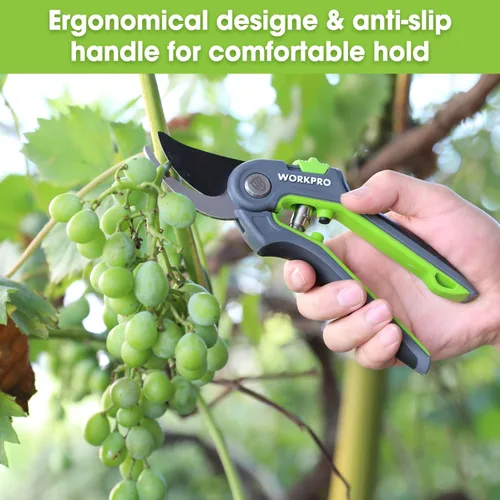 Miniatura 7 de WORKPRO Tijeras de podar de derivación, podadora manual de jardinería de acero inoxidable de 8 pulgadas, tijeras profesionales para recortar jardín