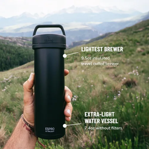 Miniatura 6 de ESPRO P0 Cafetera de prensa francesa ultraligera para viajes, acero inoxidable aislado al vacío, 16 onzas, negro meteorito mate Meteorito negro mate