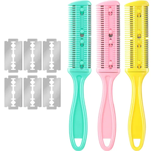 Miniatura 10 de Maitys 3 Piezas Peine Navaja de Corte de Cabello Peine de Corte de Cabello con 12 Cuchillas de Repuesto Moldeador de Doble Filo para Salón y Hogar