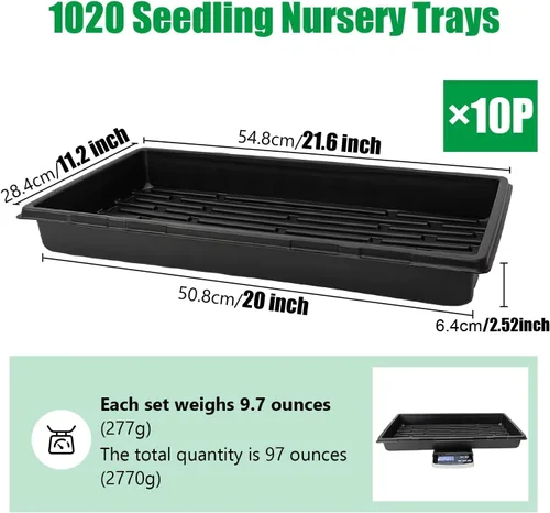 Miniatura 2 de RooTrimmer Paquete de 10 bandejas 1020, bandejas extragruesas y resistentes para iniciar semillas, sin agujeros, sin fugas, planos, reutilizables