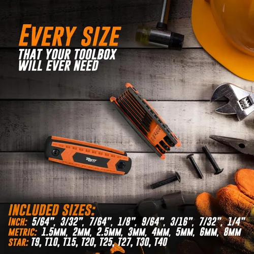 Miniatura 6 de Mutt Tools - Juego de llaves Allen plegables de 25 piezas, herramienta compacta SAE y métrica para bicicletas, bricolaje, tiro con arco, codificados