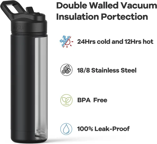 Miniatura 3 de Botella de agua para hombre de 64 onzas con aislamiento de acero inoxidable con popote