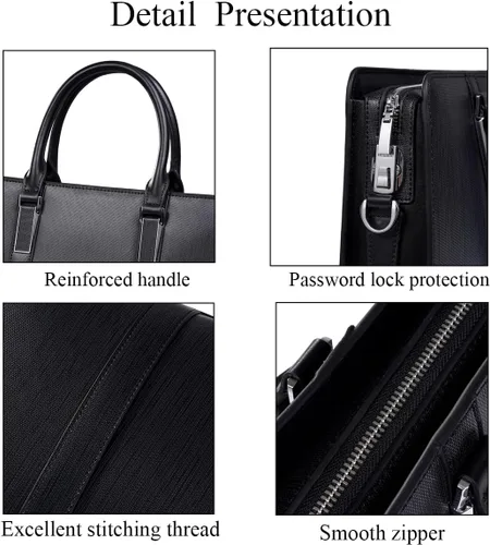 Miniatura 3 de Maletines de cuero genuino para hombres bolsa de ordenador portátil con cerradura 14 pulgadas Business Messenger Bag