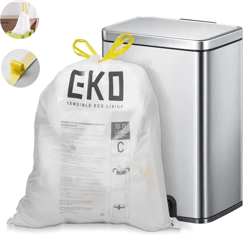 Miniatura 8 de EKO 4 galones / 10-15 litros, 80 bolsas de basura pequeñas con cordón, bolsas de basura extrafuertes sin perfume, rollo fácil de dispensar