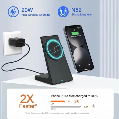 Miniatura 2 de Soporte de cargador inalámbrico de 20 W para iPhone, cargador inalámbrico estación de carga rápida para iPhone 17/16/15/14/13/12, soporte