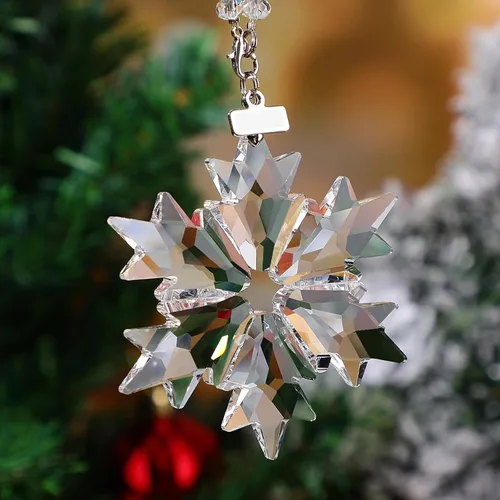 Miniatura 6 de Remerry Adorno navideño de copo de nieve de cristal para árbol, colgante de cristal de copo de nieve transparente, regalo de adorno de Navidad