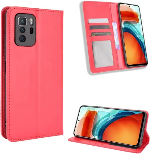 Jielangxin Keji Funda para Xiaomi Poco X3 GT Caso,Funda para Xiaomi Redmi Note 10 Pro 5G/Poco X3 GT Funda de cuero PU Flip Cover Rojo