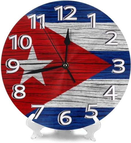 Miniatura 2 de Reloj de pared con textura de madera, diseño de bandera cubana, redondo, retro, vintage, silencioso, sin tictac, para cocina, sala de estar, baño