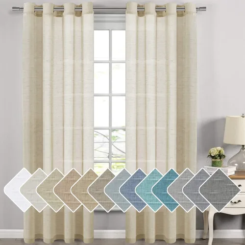 Miniatura 16 de H.VERSAILTEX Cortinas de 96 pulgadas de largo, cortinas de lino/cortinas transparentes de mezcla de lino natural/paneles/cortinas para sala
