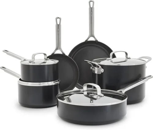GreenPan x Bobby Flay - Juego de utensilios de cocina anodizado duro antiadherente, 10 piezas, ollas y sartenes de cerámica sin PFAS, apto para