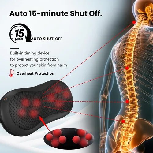 Miniatura 4 de Almohada de masaje ajustable para cuello y hombros con correa mágica, motor de cobre de alta potencia, control manual y masajeador de espalda