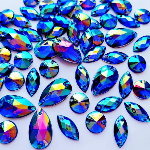 150 piezas de diamantes de imitación acrílicos con parte trasera plana, diseño de ojo de caballo, forma redonda, mezcla de colores AB (color azul)