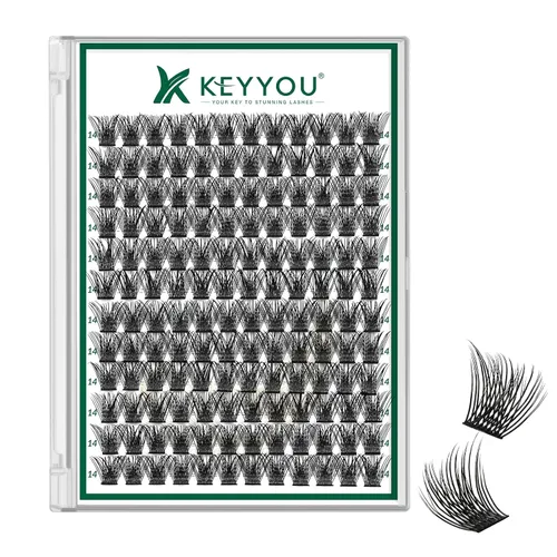 Miniatura 64 de KEYYOU Racimos de pestañas, 96 piezas de extensiones de pestañas DIY, rizado D de 16 mm, negro, realista, no irritante, fácil de colocar en casa