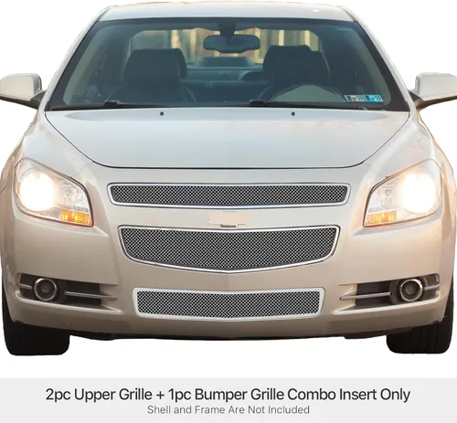 Miniatura 3 de APS Rejilla de malla cromada de acero inoxidable premium compatible con Chevy Malibu 2008 2009 2010 2011 2012 parachoques inferior superior