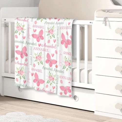 Miniatura 3 de Manta de bebé personalizada de Sandilya para niñas y niños, mariposas, manta de bebé personalizada con nombre, manta envolvente para niños pequeños
