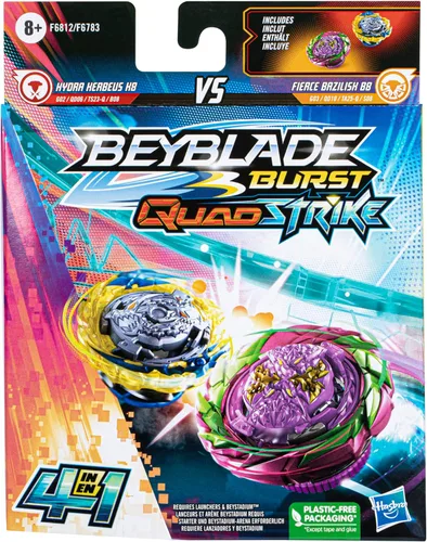 Miniatura 3 de Beyblade Burst QuadStrike Fierce Bazilisk B8 y Hydra Kerbeus K8 Trompo Giratorio Paquete Doble, 2 Trompos de Juego de Batalla para Niños de 8 Años