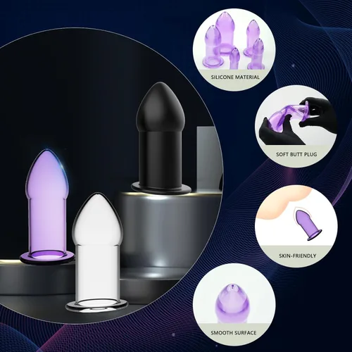 Miniatura 3 de AMAZBEE Juego de 5 tapones anales de silicona suave, dilatador anal hueco para adultos, juguete sexual anal, kit de bondage para hombres, mujeres