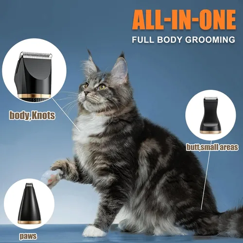 Miniatura 2 de Kit de cortapelos para gatos con recortador de patas, suministros eléctricos 3 en 1 para cabello grueso y enmarañado, afeitadora de trasero de Negro