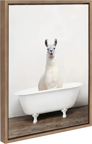 Kate and Laurel Sylvie - Lienzo enmarcado de color alpaca en la bañera, arte de pared por Amy Peterson Art Studio, 18 x 24 pulgadas, natural,